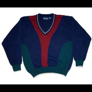 Par Four Mens Golf Sweater Blue V-Neck Long Sleeve